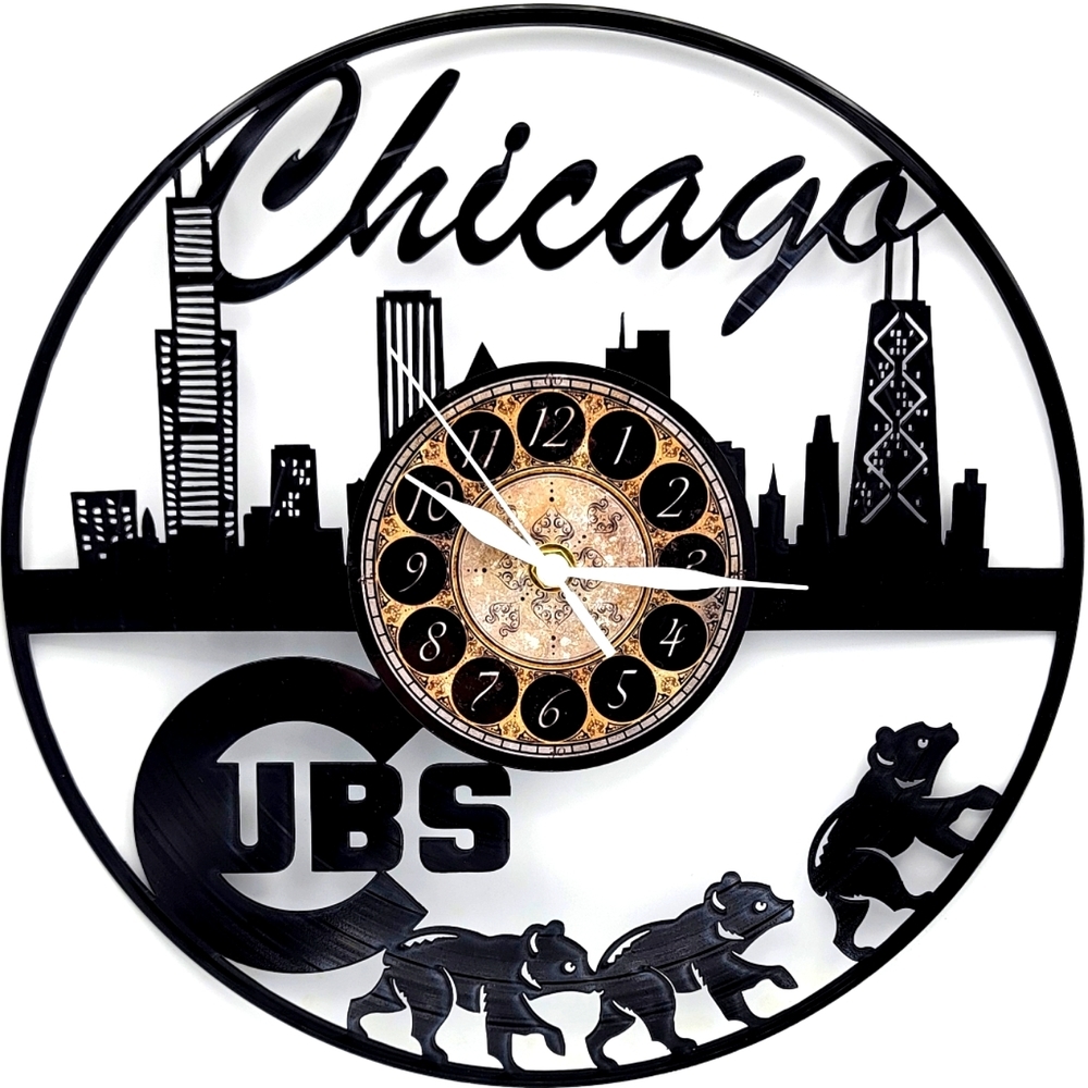 CHICAGO CUBS vinyl record clock